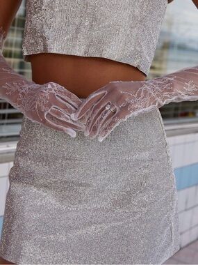 12th Tribe Silver Sequin Crop Top and Mini Skirt Set